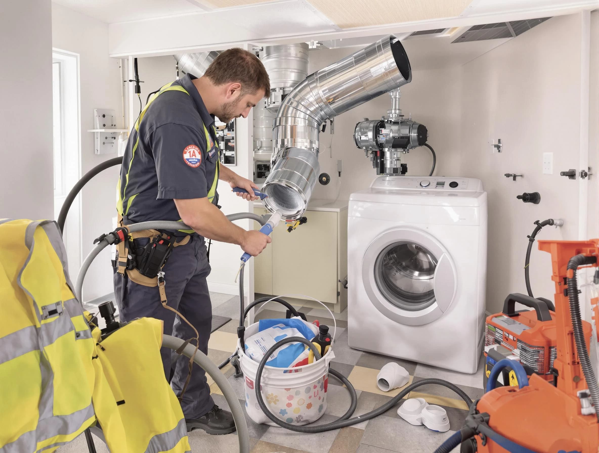 Anthem Dryer Vent Cleaning technician using specialized equipment to clear severe dryer vent blockage in Anthem