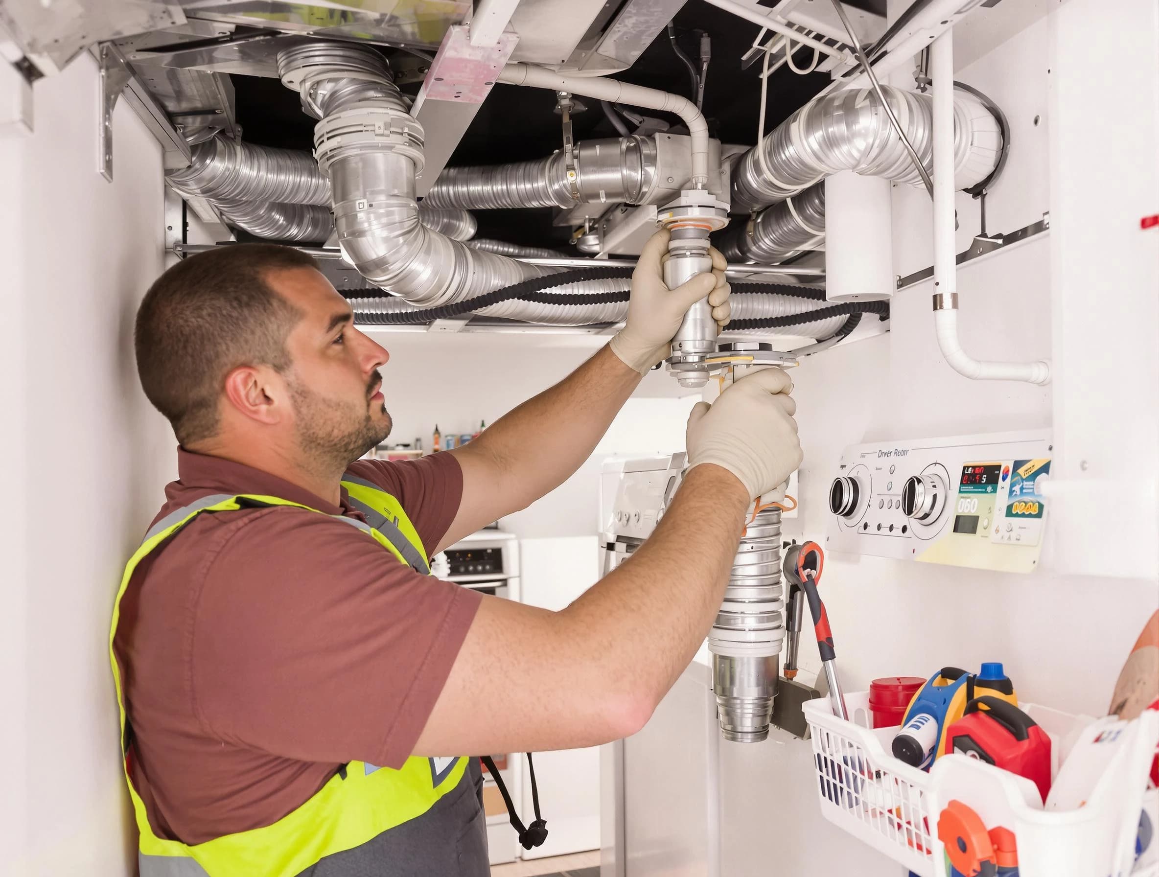Anthem Dryer Vent Cleaning expert performing both repair and installation work on a dryer vent system in Anthem