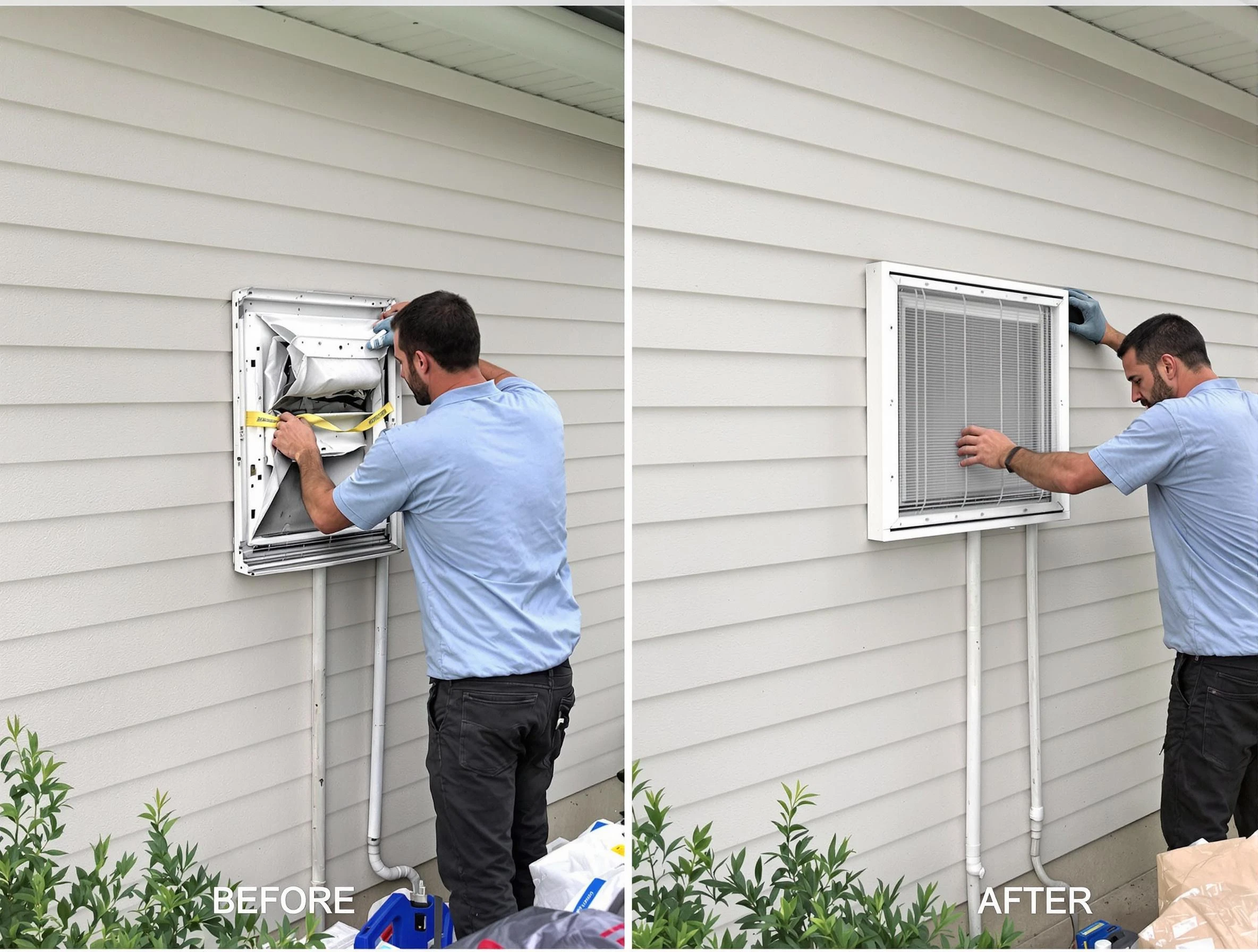 Anthem Dryer Vent Cleaning technician installing high-quality dryer vent cover at a residential property in Anthem